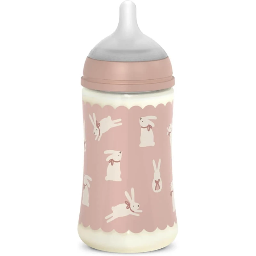 Suavinex Wonderland - Babyfles met langzame doorstroming en roze konijntje, 270 ml