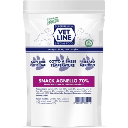 Vet line Snack cu carne de miel 70% – gustări pentru câini presate la rece, 80 gr