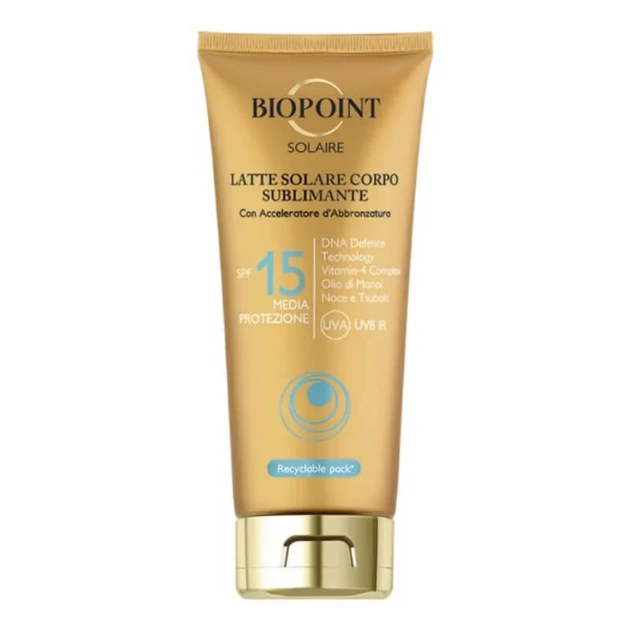 Lotion solaire Biopoint SPF 15, lotion pour le corps, protection moyenne, 200 ml
