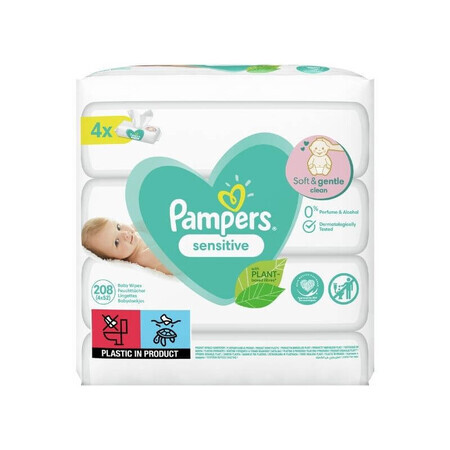 Pampers Sensitive salviette umidificate, confezione da 4, 208 pz