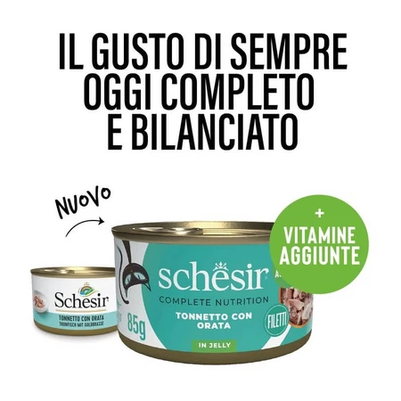 Schesir Thon en gelée à la dorade - Aliment complet pour chats adultes, 85 g