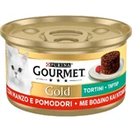 Purina Gourmet Gold Rindfleisch- und Tomatenhäppchen – Alleinfuttermittel für ausgewachsene Katzen, 85 g