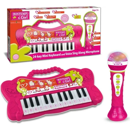 Bontempi Mini-Keyboard, 22 Tasten, mit Mikrofon, rosa