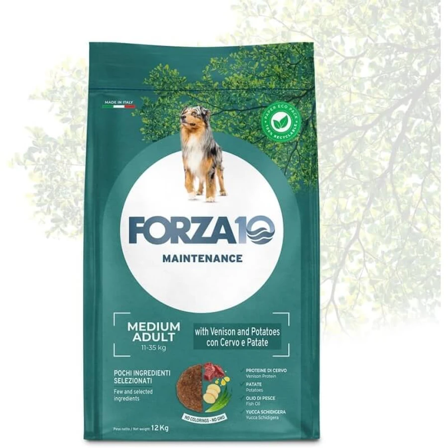 Forza10 Maintenance Medium Adult Cerf & Pomme de terre - Aliment complet pour chiens, 12 kg