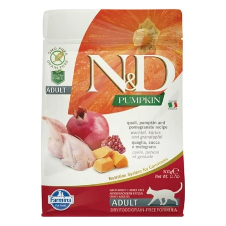 Farmina N&amp;d Pumpkin Adult mit Wachtel, Kürbis und Granatapfel – Alleinfuttermittel für Katzen, 300 g