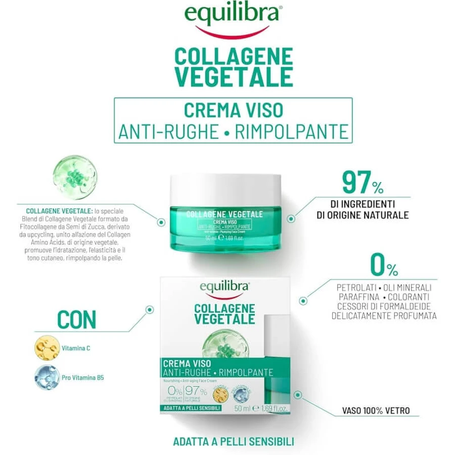 Equilibra Plant-Based Collagen - Plumping Anti-Wrinkle Face Cream, 50 ml