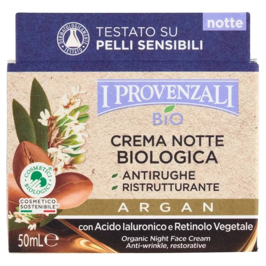 I Provenzali Argan – Ekologiczny krem przeciwzmarszczkowy na noc z kwasem hialuronowym, 50 ml: ceny i cechy