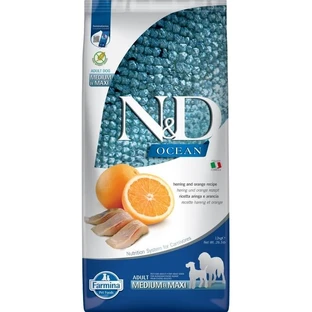 Farmina N&amp;d Ocean Adult Medium &amp; Maxi cu hering și portocale – hrană completă pentru câini, 12 kg