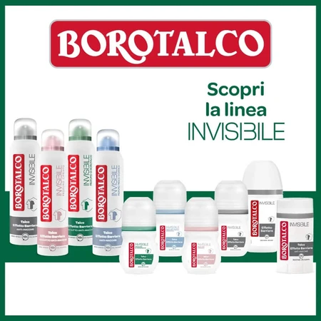 Talc invizibil Borotalco – deodorant cu talc cu efect de barieră 48 ore, spray fără gaz, 75 ml