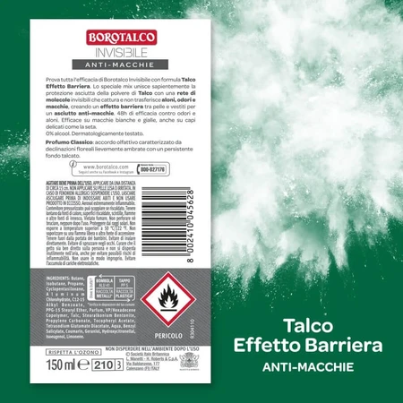 Invisible Borotalco - 48-Hour Barrier-Effect Talc Deodorant Spray, 150 ml