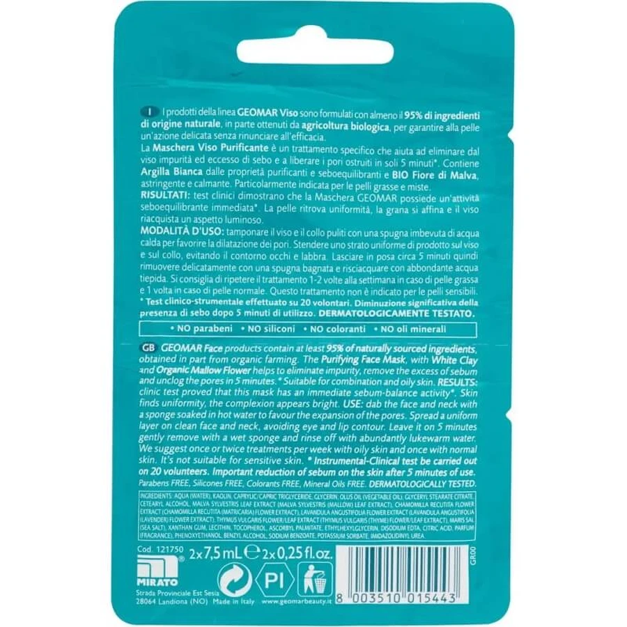 Geomar Pure Skin - Purifying and Mattifying Face Mask, 2 doses