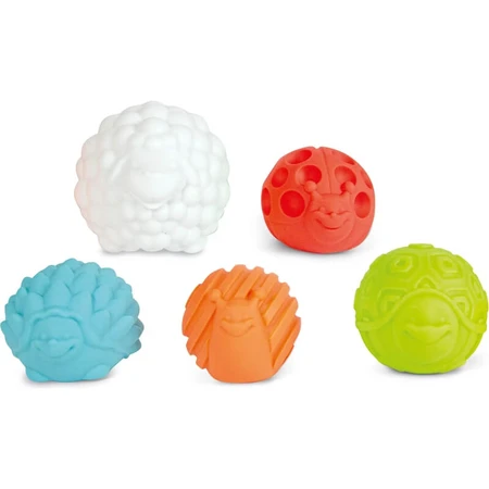 Clementoni Animal sensorial balls – set de 5 mingi senzoriale, de la 3 luni în sus