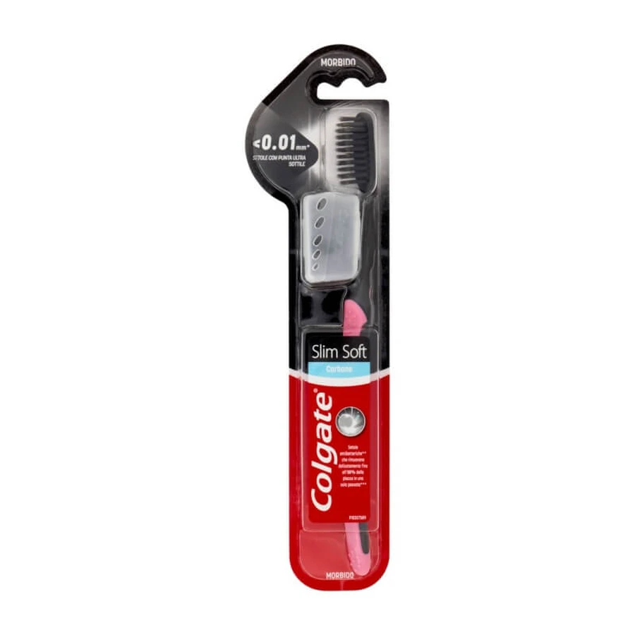 Colgate Slim Soft Charcoal - brosse à dents souple dotée de poils fins et antibactériens et d'une tête flexible