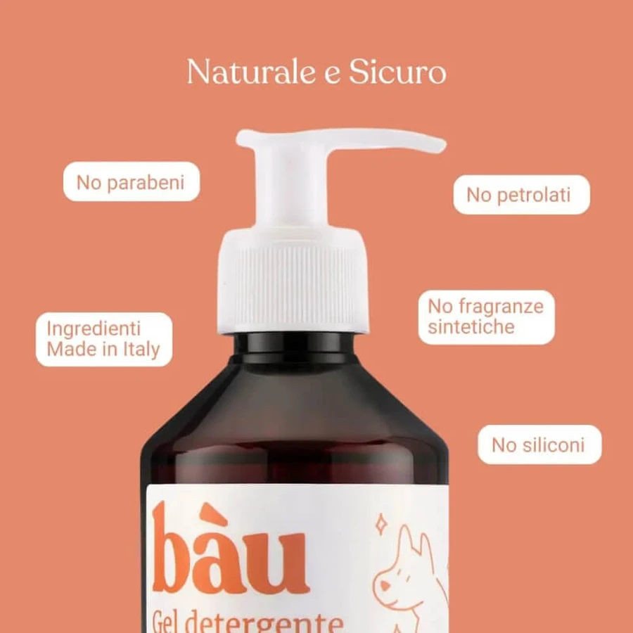 Bau Cosmetics – Gel de curățare fără clătire pentru câini, cu aromă de piersică, 250 ml