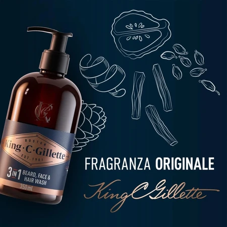 Gillette King C. Gillette - Limpiador para la barba y el rostro, 350 ml