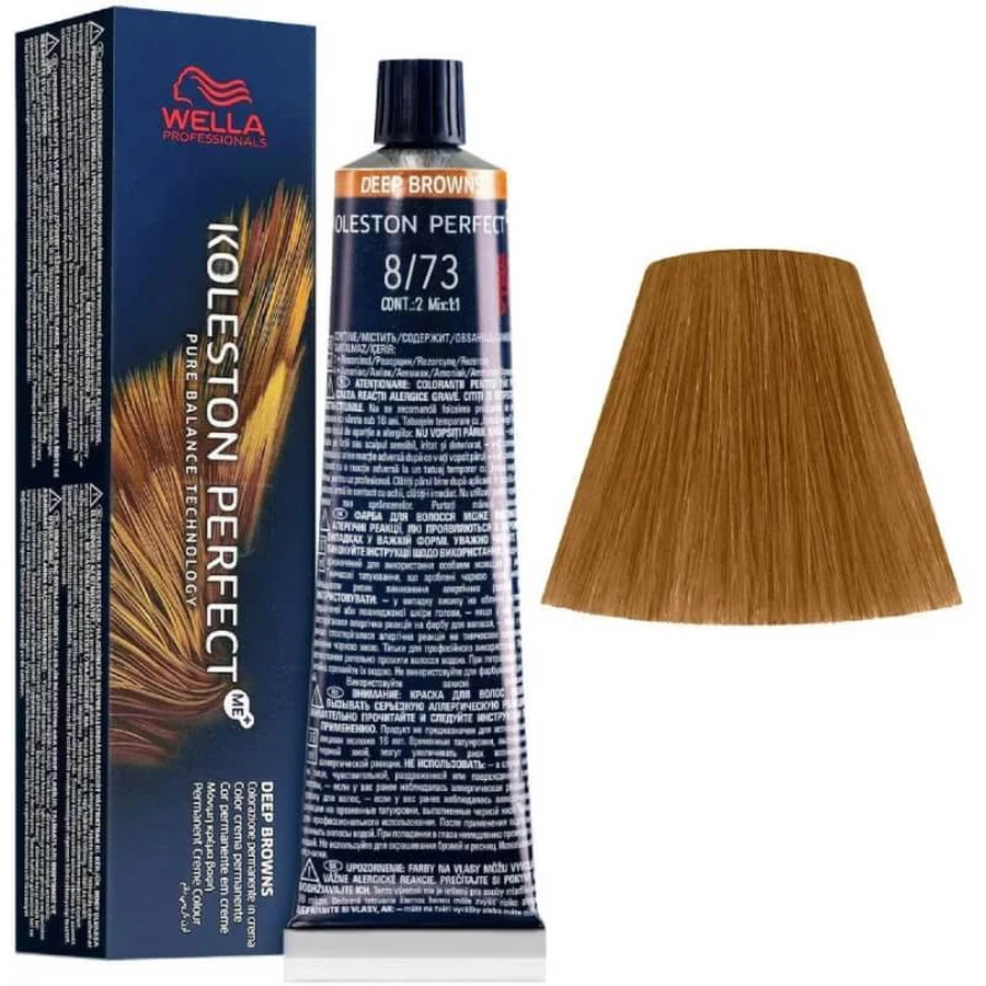 Wella Koleston Perfect Me+ – Farba do włosów nr 8/73 Jasny piaskowy blond ze złotymi refleksami: ceny i cechy