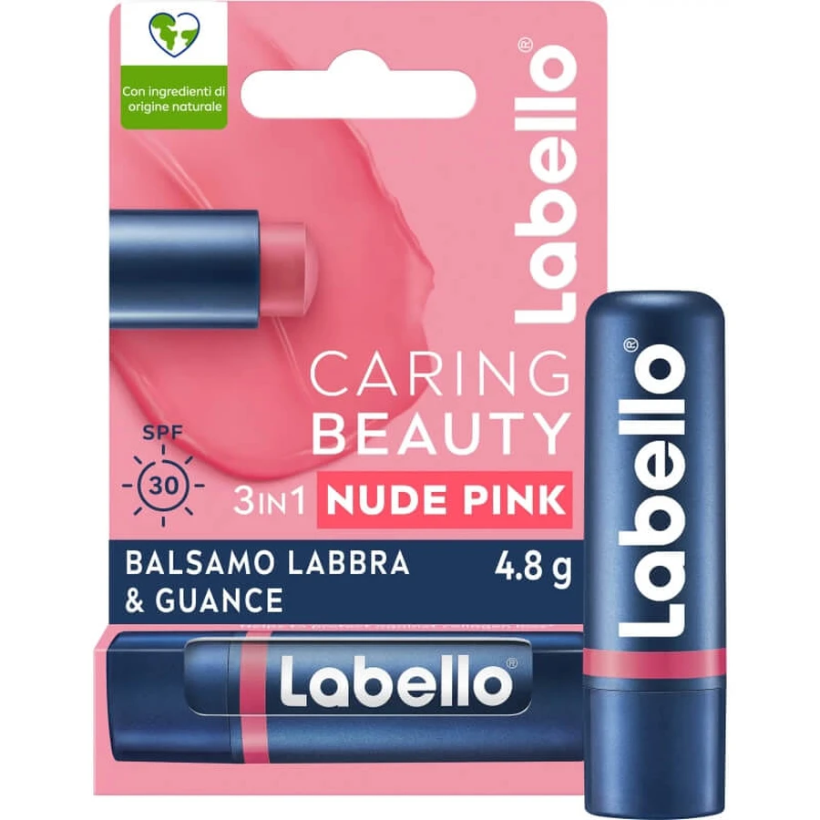Labello Caring Beauty LSF 30 – 3-in-1-Balsam für Lippen und Wangen – Nude Pink