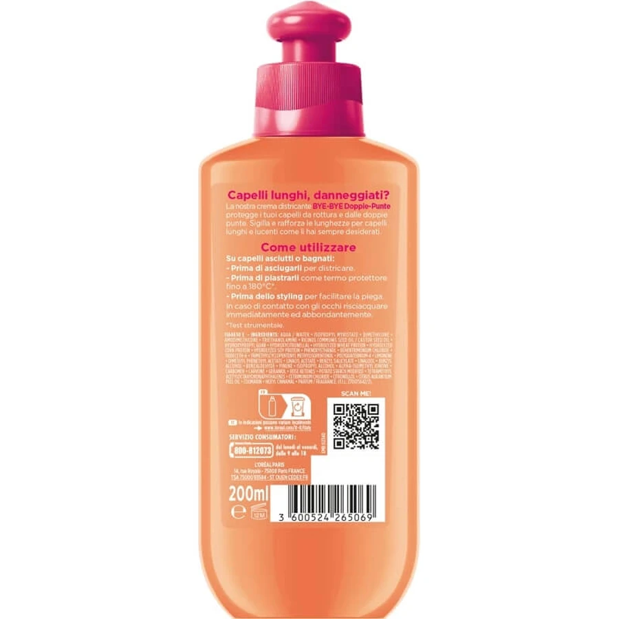 Elvive Dream Long Bye Bye Split Ends - Crème démêlante sans rinçage pour les pointes abîmées et les cheveux longs, 200 ml