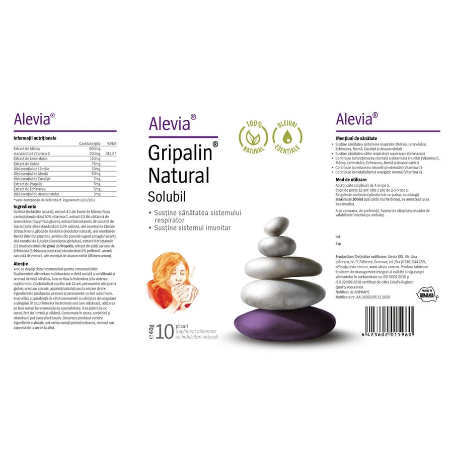 Natuurlijk oplosbare Gripaline, 10 zakjes, Alevia