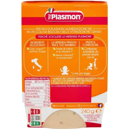 Plasmon Kindersnack: Koekjes en yoghurt, 2 x 120 g