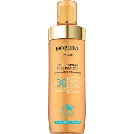 Loción solar en spray Biopoint SPF 30 con efecto iluminador, alta protección, 250 ml