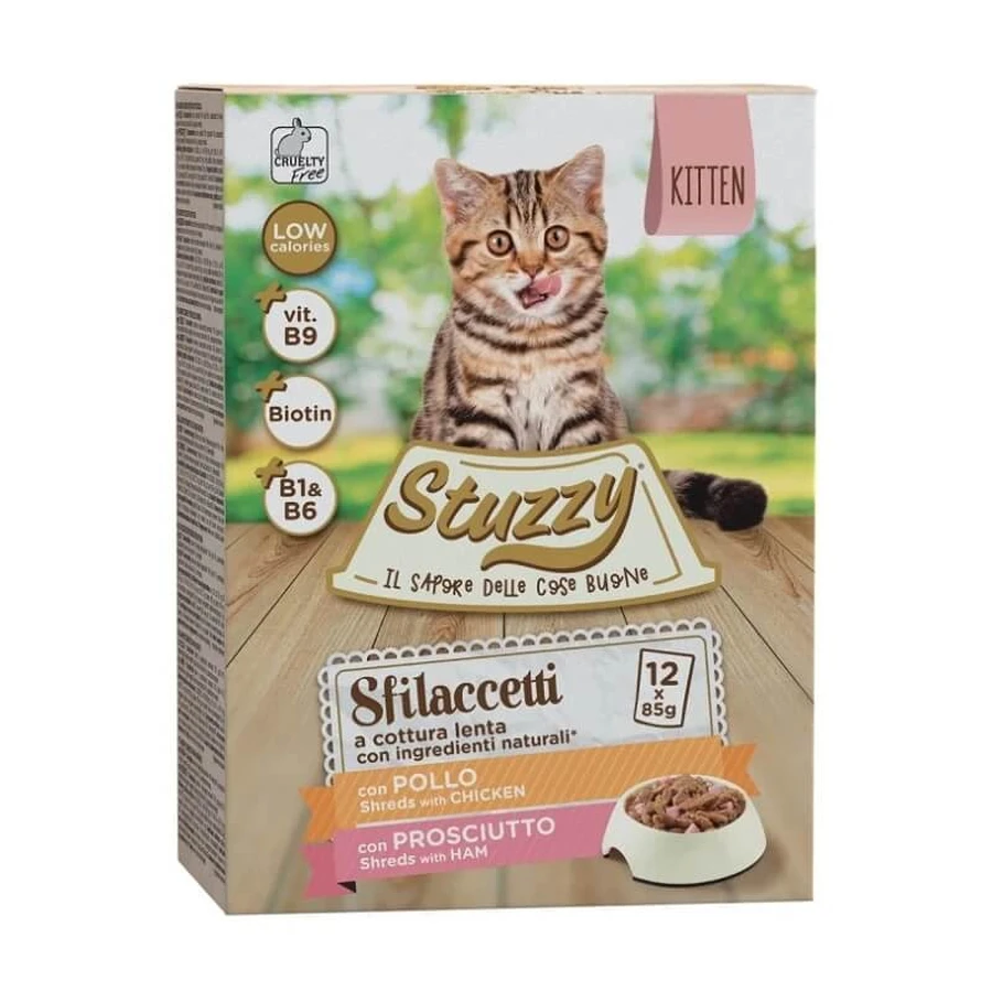 Stuzzy Kitten Kalfsvlees- en hamreepjes - Compleet voer voor kittens, 12 x 85 g