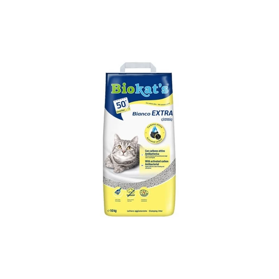 Biokat's Bianco Extra - Clumping Cat Litter with Activated Charcoal for Odor and Liquid Absorption, 10 kg