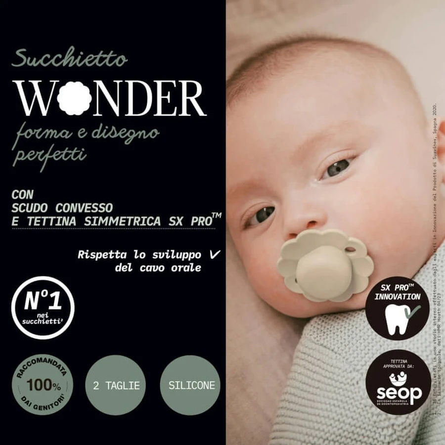 Suavinex Wonder - Sucette en silicone pour bébés de 6 à 18 mois, couleur « Latte Brown »