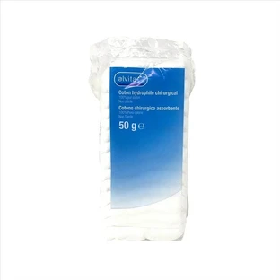Algodón quirúrgico absorbente Alvita para uso médico y dermatológico, 50 g
