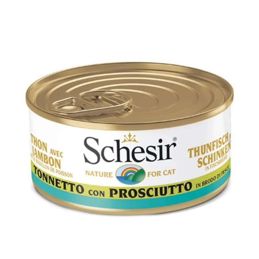 Schesir Tonnetto au jambon dans un bouillon de cuisson - Aliment complet pour chat, 70 g