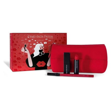 Kit de labios Diego dalla Palma - Barra de labios Lumi-Matt n.º 37 + Estuche recargable + Perfilador de labios Stayonme n.º 166 + Bolso de mano