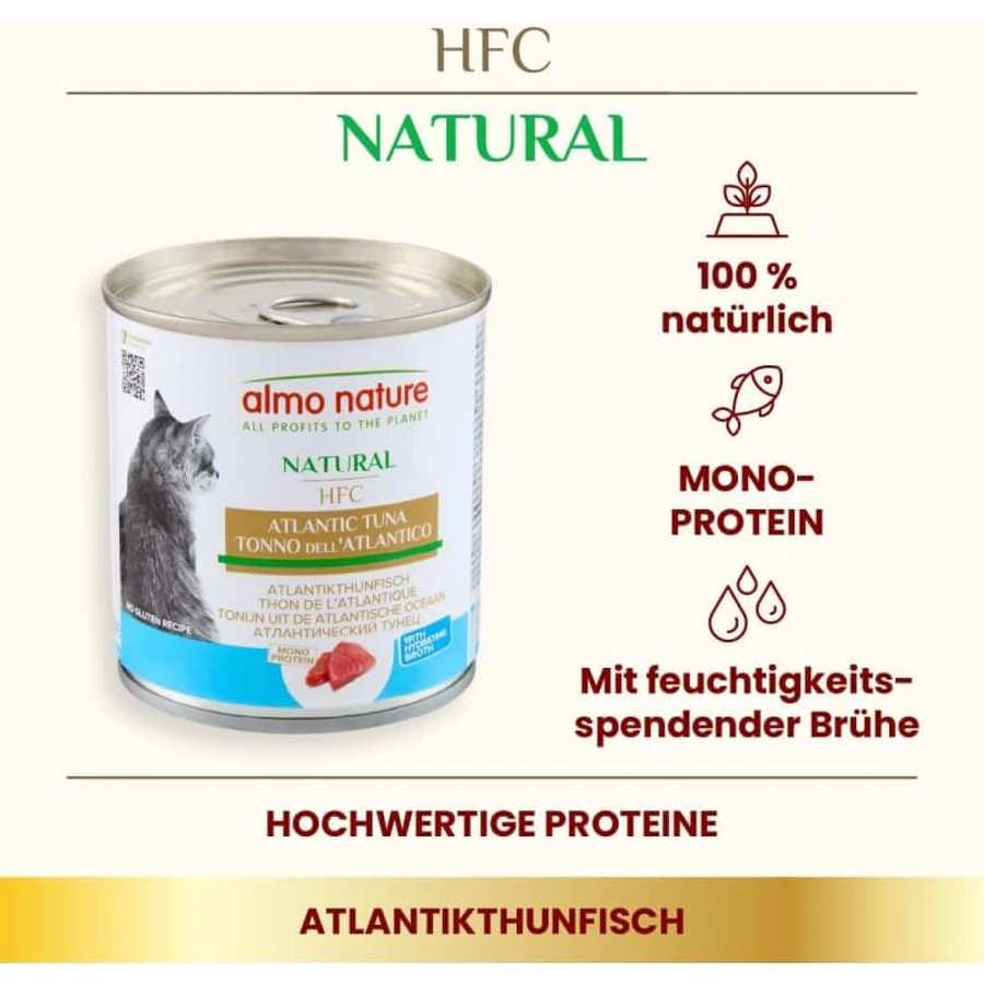 Almo Nature HFC Thon naturel de l'Atlantique - Aliment humide d'appoint pour chats adultes à partir de 1 an, 280 g
