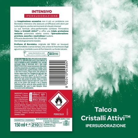 Borotalco Intensive o zapachu talku – dezodorant w sprayu o 72-godzinnej skuteczności, 150 ml: ceny i cechy