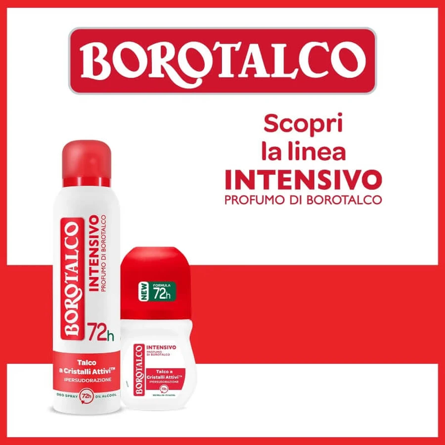 Borotalco Intensive o zapachu talku – dezodorant w sprayu o 72-godzinnej skuteczności, 150 ml: ceny i cechy