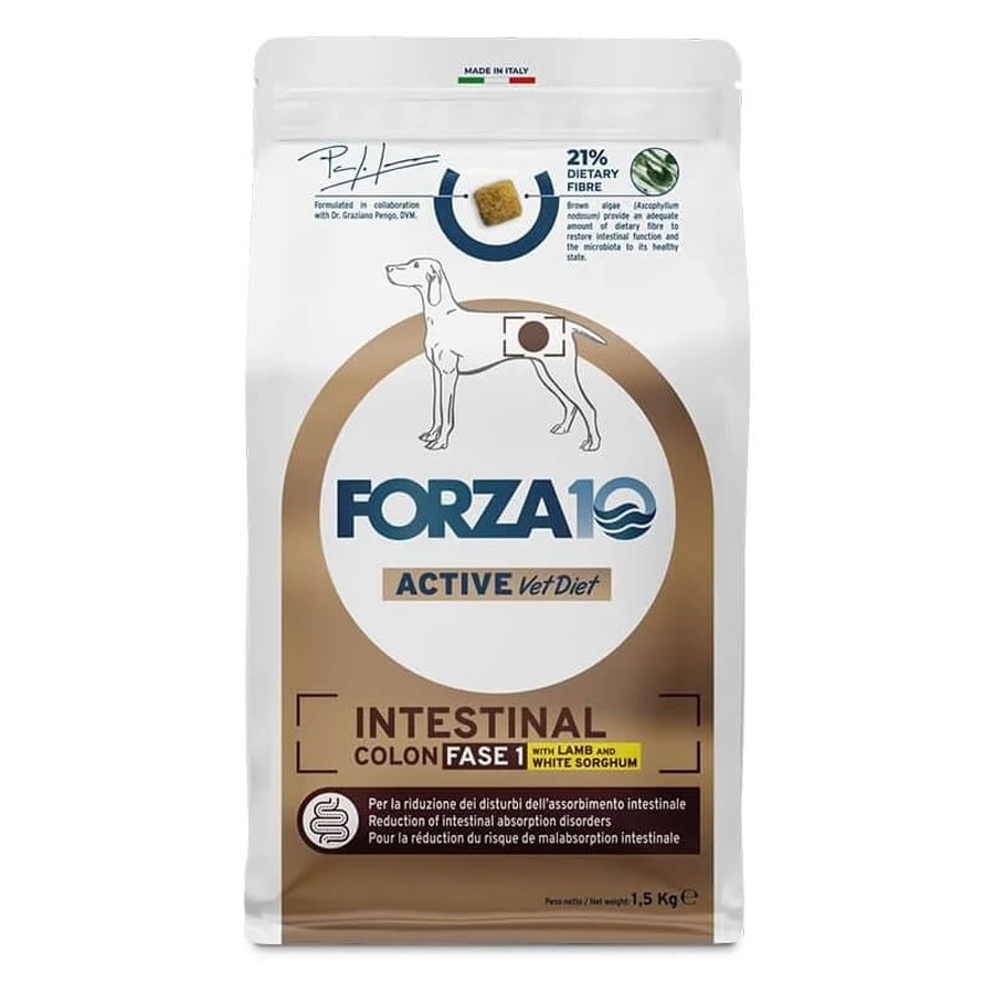 Forza10 Intestinal Colon Active Phase 1 Lamm und Sorghum – Diätfutter für erwachsene Hunde mit Darmproblemen, 1,5 kg