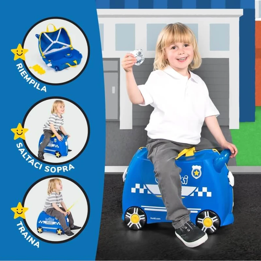 Trunki Blue Police Car Ride-On Suitcase
