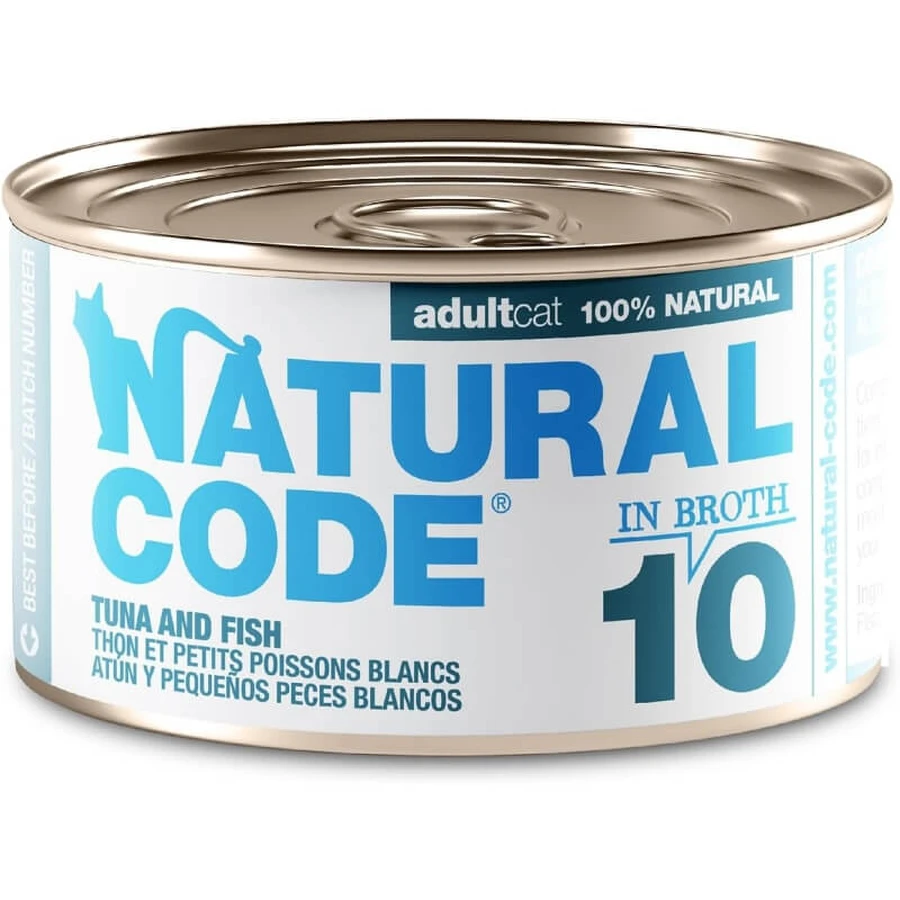 Natural Code 10 – tuńczyk i małe białe ryby – karma uzupełniająca dla kotów, 85 g: ceny i cechy