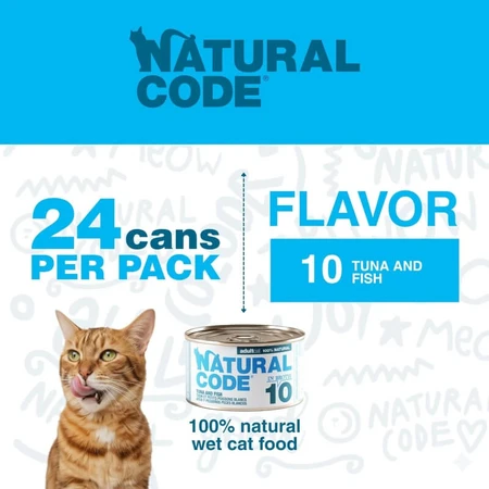 Natural Code 10 – tuńczyk i małe białe ryby – karma uzupełniająca dla kotów, 85 g: ceny i cechy