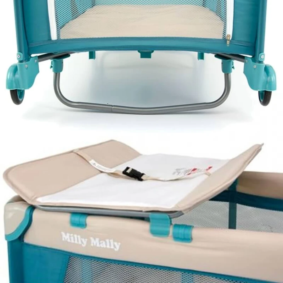 Milly Mally Deluxe 6-in-1 reiswieg met verschoontafel, schommelstoel en wieltjes - lichtblauw