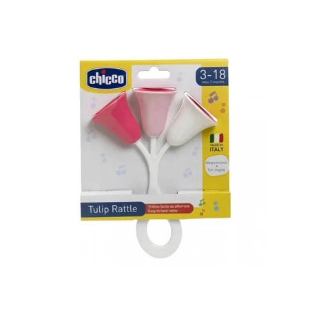 Chicco Trillino Pink Tulip - Easy-to-hold rattle for babies made from recycled and organic plastic, 3–18 months