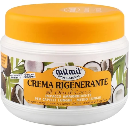 Mil mil Professional - Crema regeneradora de aceite de coco, mascarilla suavizante para cabello largo, 500 ml