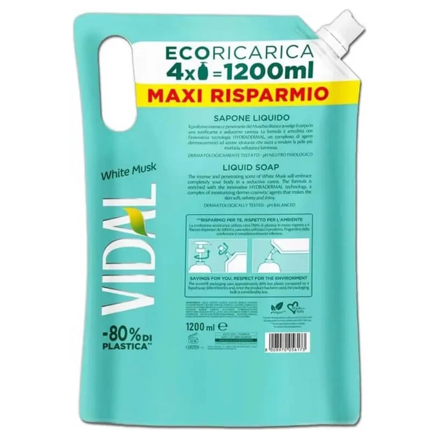 Vidal White Musk – mydło w płynie – wkład 1,2 litra: ceny i cechy