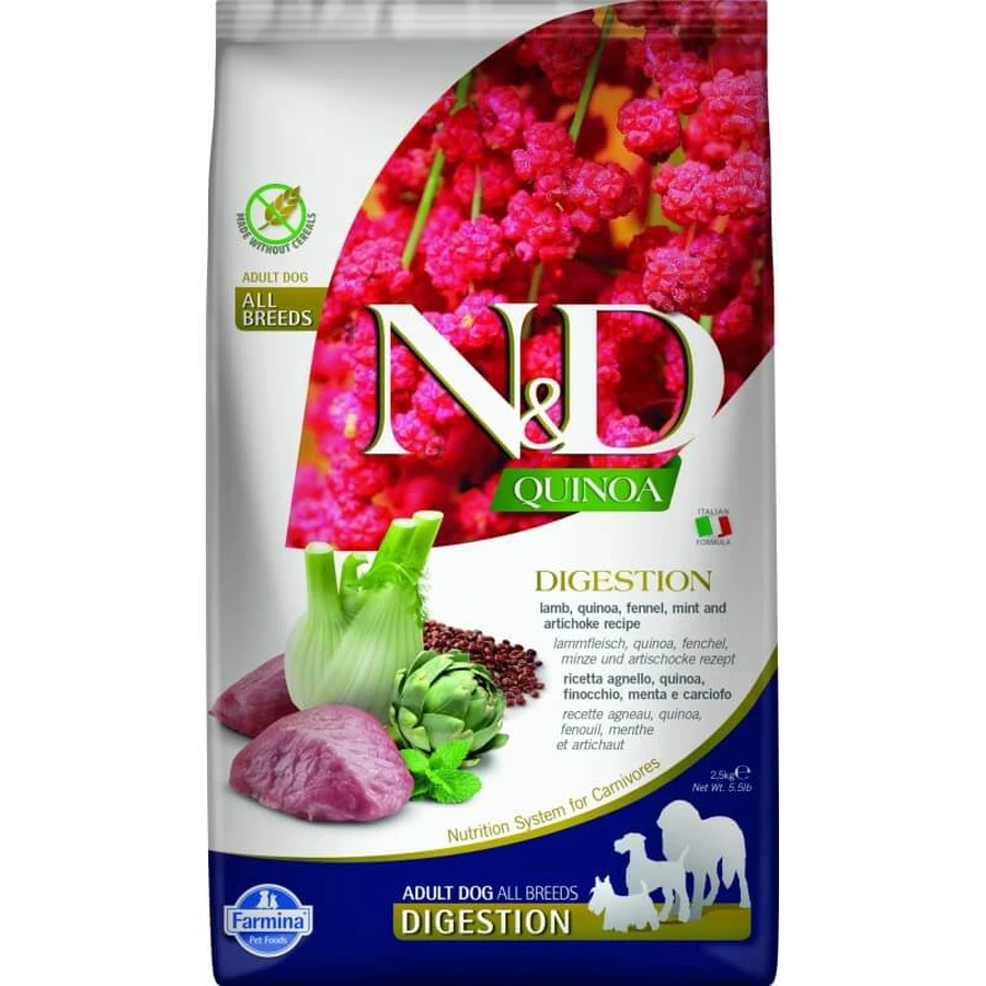 Farmina N&amp;d Quinoa Digestion Agneau - Aliment complet pour chiens adultes à la digestion sensible, 2,5 kg