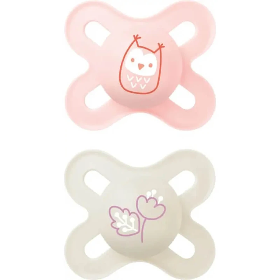 Mam Start nano - 2 pacifiers with silicone nipples, 0–2 months, pink