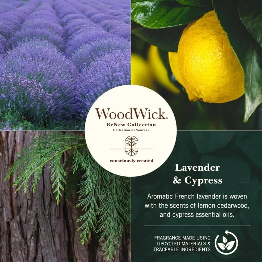 Woodwick Lavendel & Zypresse – Große Duftkerze, 368 g
