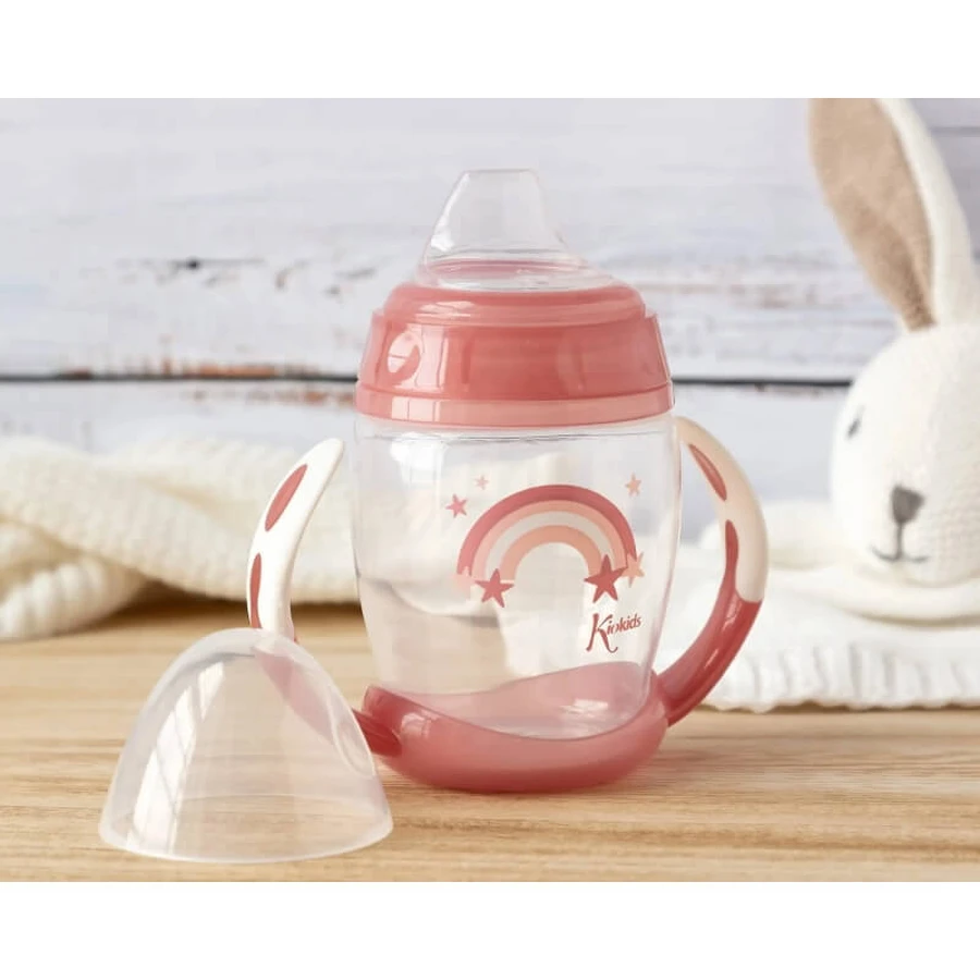 Kiokids Step 1 Training Cup with Handles, 270 ml - Pink, 6+m