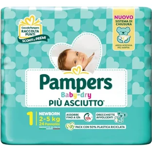 Pampers baby-dry più asciutto - 24 pannolini taglia 1 newborn 2-5 kg