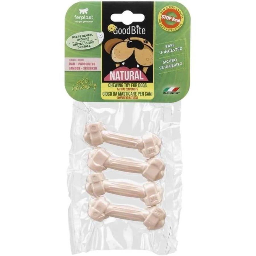 Ferplast Goodbite natural - os de ros pentru igiena dentară, cu aromă de șuncă, XS, 15 g