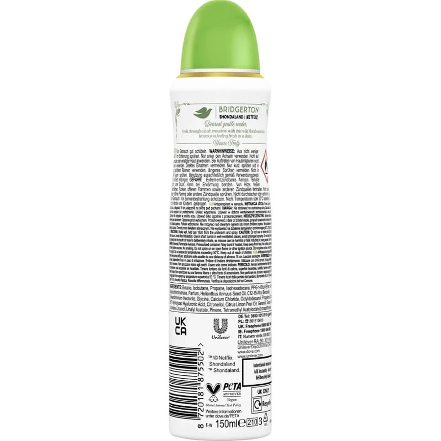 Dove Bridgerton love &amp; meadows – deodorant antiperspirant cu bergamotă și flori sălbatice, 150 ml