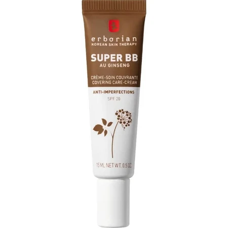 Erborian Super BB mit Ginseng – Koreanische Gesichtscreme gegen Hautunreinheiten, 15 ml – Schokoladenbraun